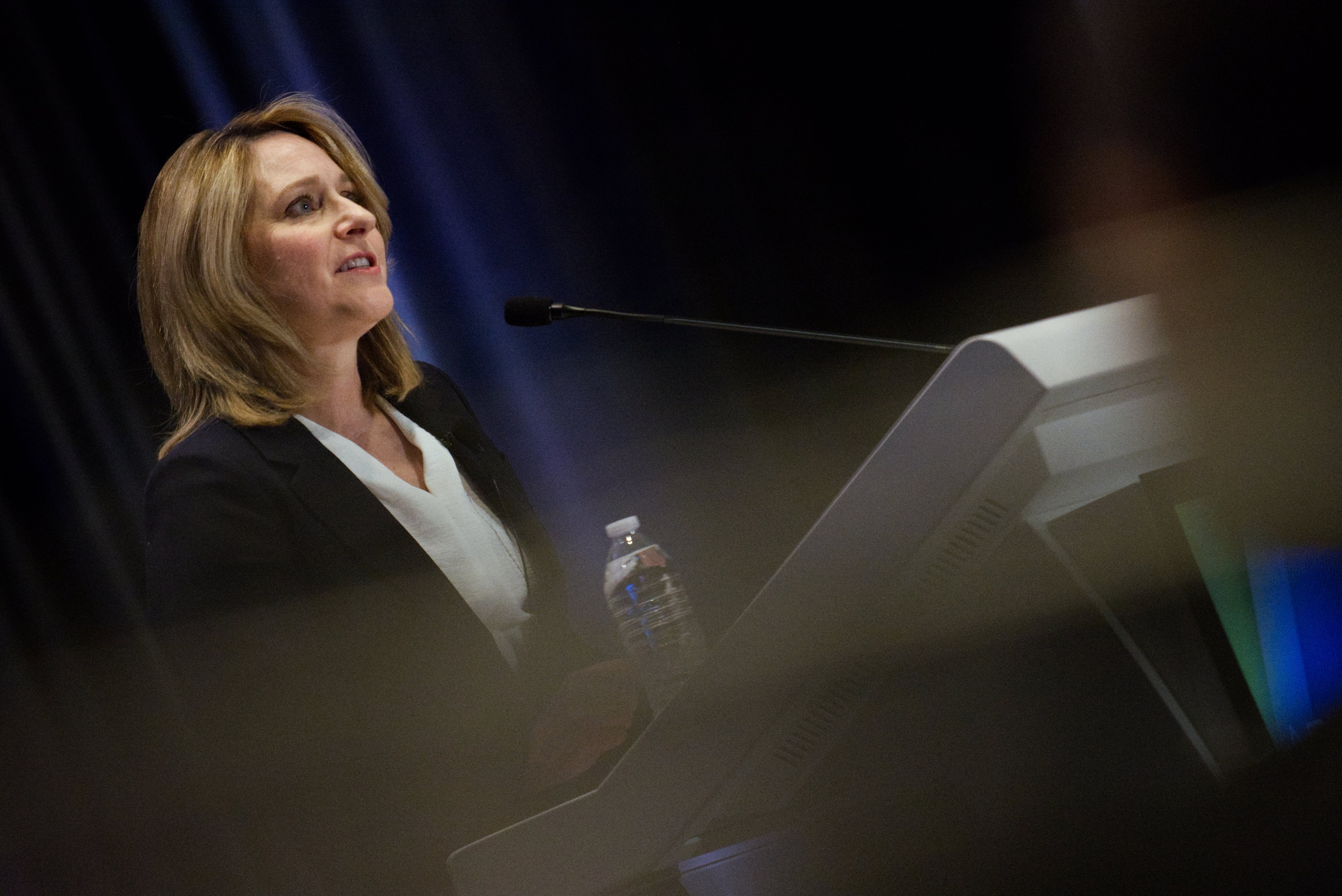 Deputy Secretary of Defense Kathleen Hicks begins her keynote speech Feb. 21, 2024, at a conference in Washington, D.C., hosted by the Pentagon's Chief Digital and Artificial Intelligence Office.