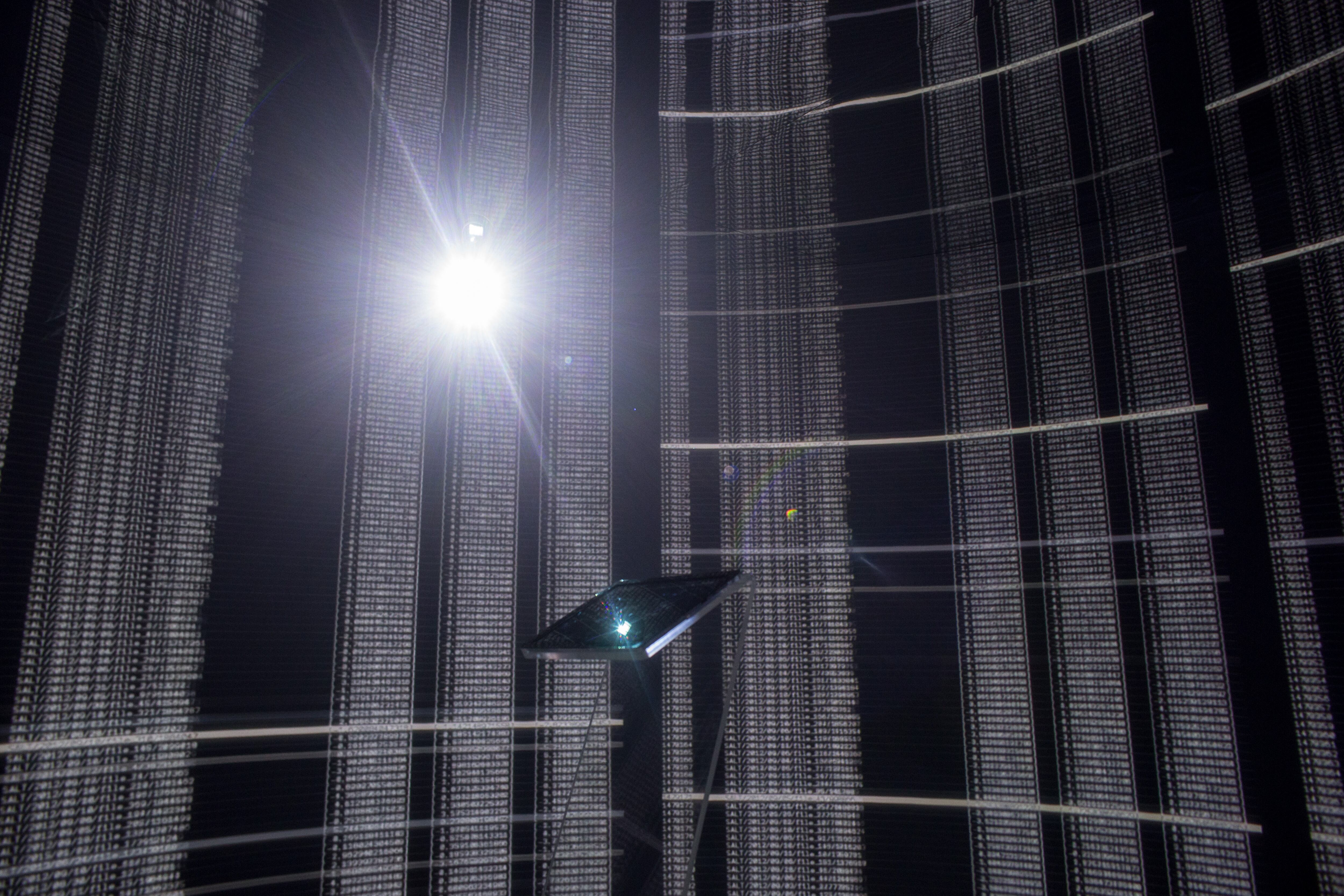 A tablet is seen in the center of a high-tech art installation at Salt Galata on May 6, 2017, in Istanbul, Turkey.